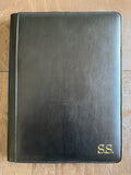 Personalized padfolio. Writing case with calculator. Black, faux leather.