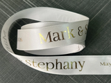 Personalized satin ribbon for stunning gifts & events. Use for weddings, holidays, business branding, and any special occasion. 7/8" wide.