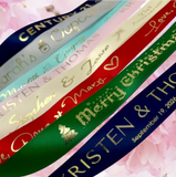 Personalized satin ribbon for stunning gifts & events. Use for weddings, holidays, business branding, and any special occasion. 7/8" wide.