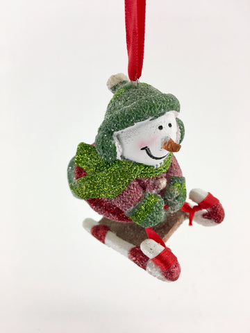 Skiing snowman hanging ornament