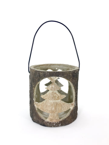Log lantern with Christmas tree motif