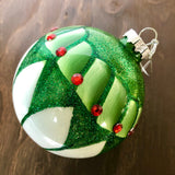 4" glass ball - Green & White w Jewels