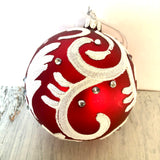 4" Glass Ball - Red & White w Jewels