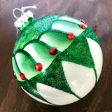 4" glass ball - Green & White w Jewels