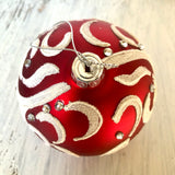 4" Glass Ball - Red & White w Jewels