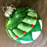 4" glass ball - Green & White w Jewels