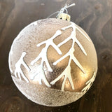 4" glass ball - Gold w Frost & Trees